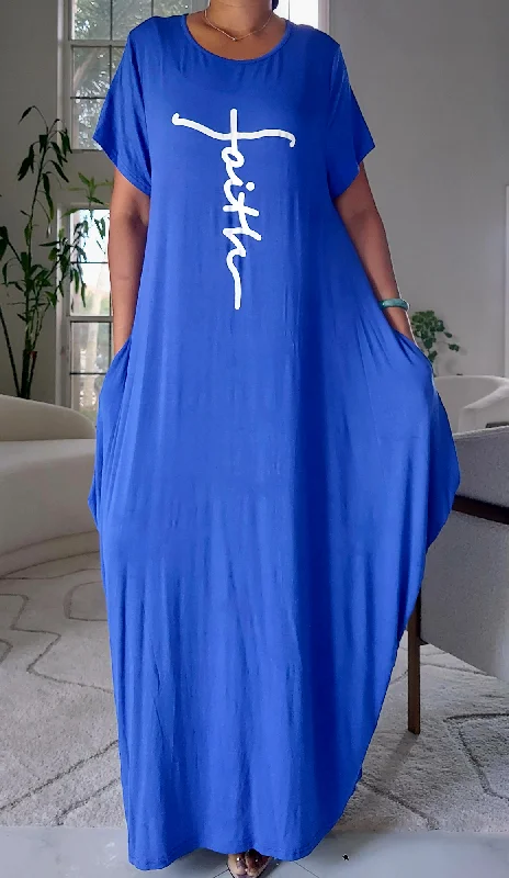 Faith Bubble  Jersey  Dress/Short Sleeve /Royal Blue Tunics Fall fleece