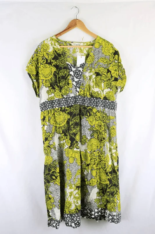 Virtuelle Green And Black Floral Dress 14 Tunics New arrival