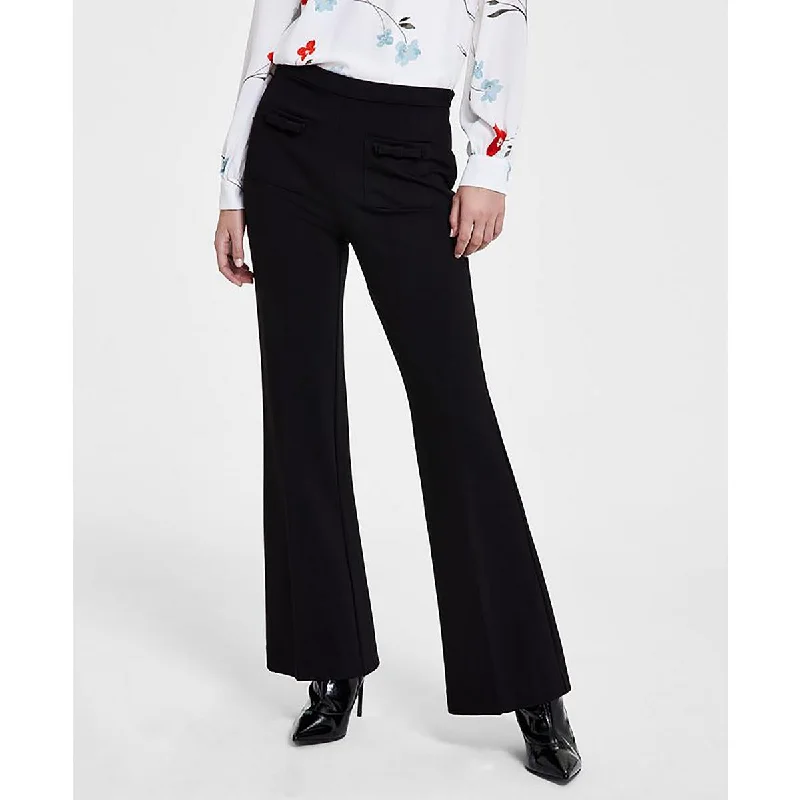 Womens Bows Pocket Flared Pants Comfortable Denim Trousers