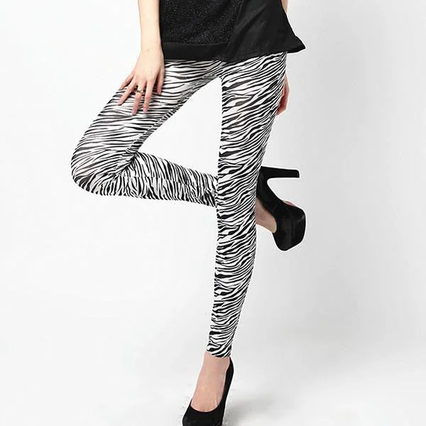 Women Zebra Print Skinny Tights Small Feet Stretch Casual Pencil Pants Fashionable Jogger Pants