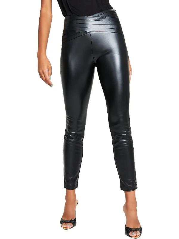 Dana Womens Faux Leather Pleated Ankle Pants Formal Dress Pants