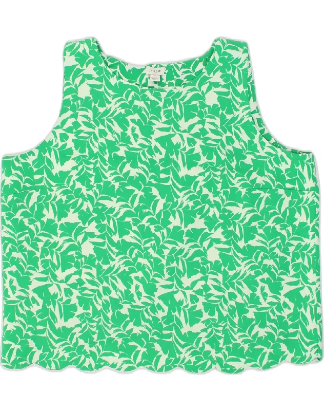 J. CREW Womens Crop Top UK 20 2XL Green Floral Polyester Handmade Hand-knitted Hand-woven