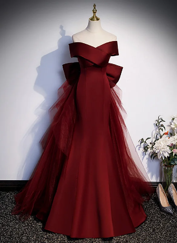 Wine Red Mermaid Off Shouler Evening Dress, Wine Red Long Prom Dress Party Dress Bodycon Fitted Nightout
