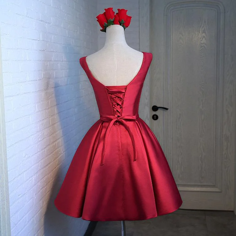 Adorable Cute Wine Red Satin Short Prom Dress , New Party Dress Tunics Formal black