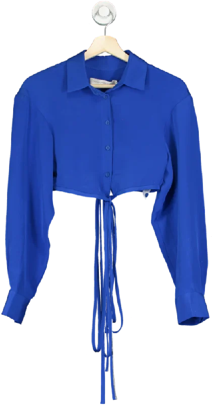 Christopher Esber Royal Blue Silk Button-Up Crop Top UK 6 Notch Collar Peter Pan Collar Cowl Neck