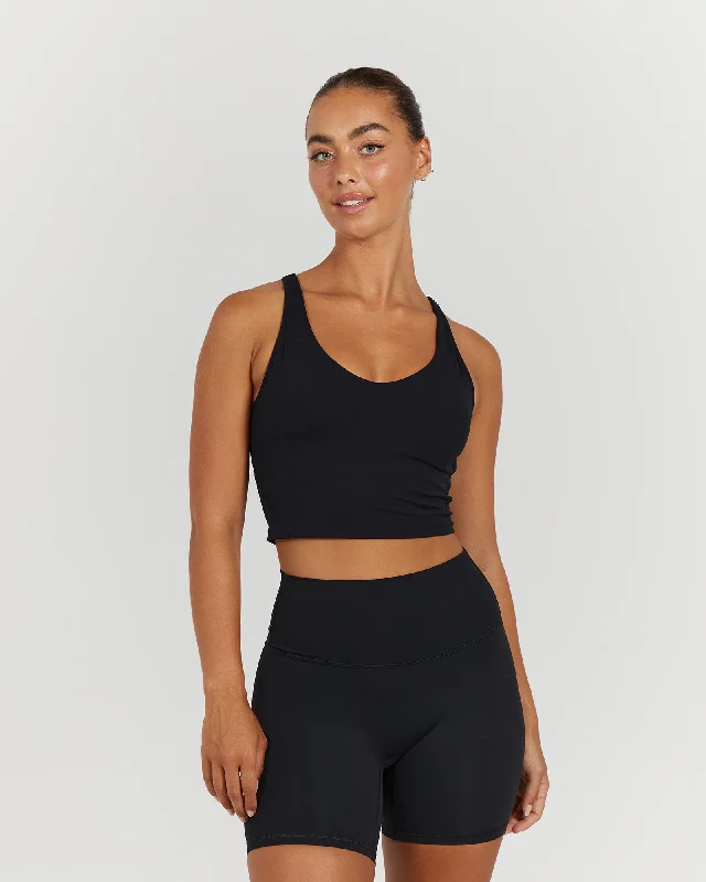 LUXE BROOKE CROP TOP - BLACK Sequined Glittery Shiny