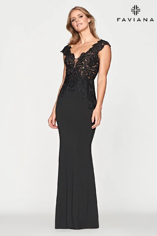 Long Sleeve Jersey Dress With Deep V Neckline And Lace Bustier Tunics Party sparkling