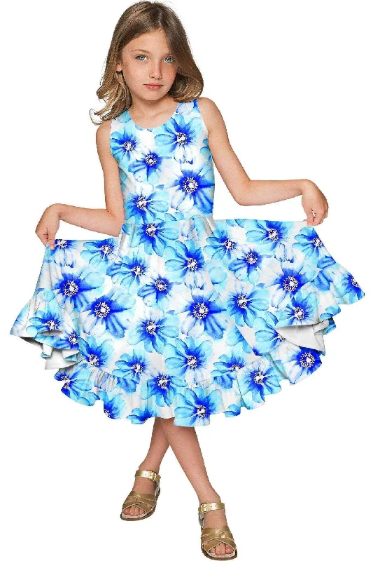 Aurora Vizcaya Fit & Flare Cute Blue Party Dress - Girls Tunics Wedding white