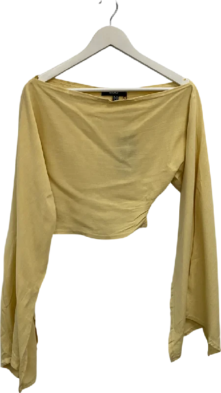 Ego Yellow Long Sleeve Off The Soulder Crop Top In Lemon Linen UK 8 Jersey Fabric Tulle Fabric Batik Fabric