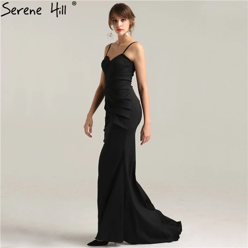 Black Simple Prom Dresses  Strech Tiered Mermaid Elegant Evening Party Dress LA6268 Turtleneck Neckline Stylish