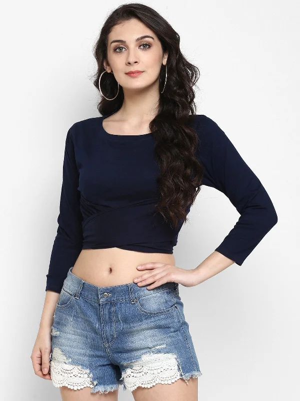 Women's Knitted Knot Style Crop Top - Pannkh Houndstooth Herringbone Solid