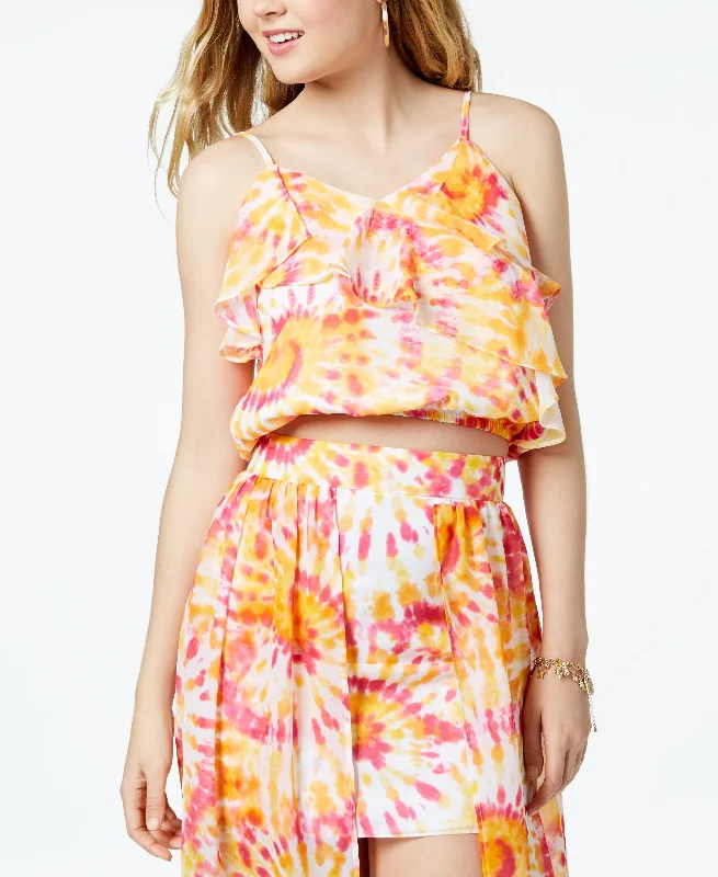 The Edit By Seventeen Juniors Printed Ruffled Crop Top Rayon Velvet Corduroy