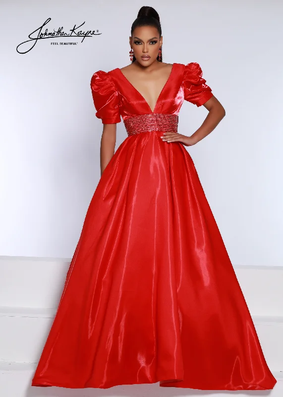 Johnathan Kayne 2692 Shimmer Satin A-line Pockets  Dress Square Neckline Feminine