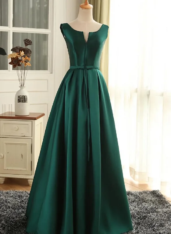 Simple Pretty Green Satin Long Party Dress Prom Dress, Green Evening Formal Dresses Tunics Leisure comfortable