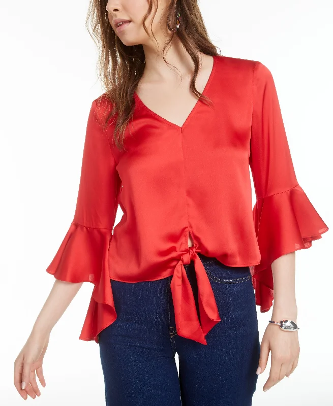 Bar III Tie Front Crop Top Mesh Blend Leather Blend Suede Blend