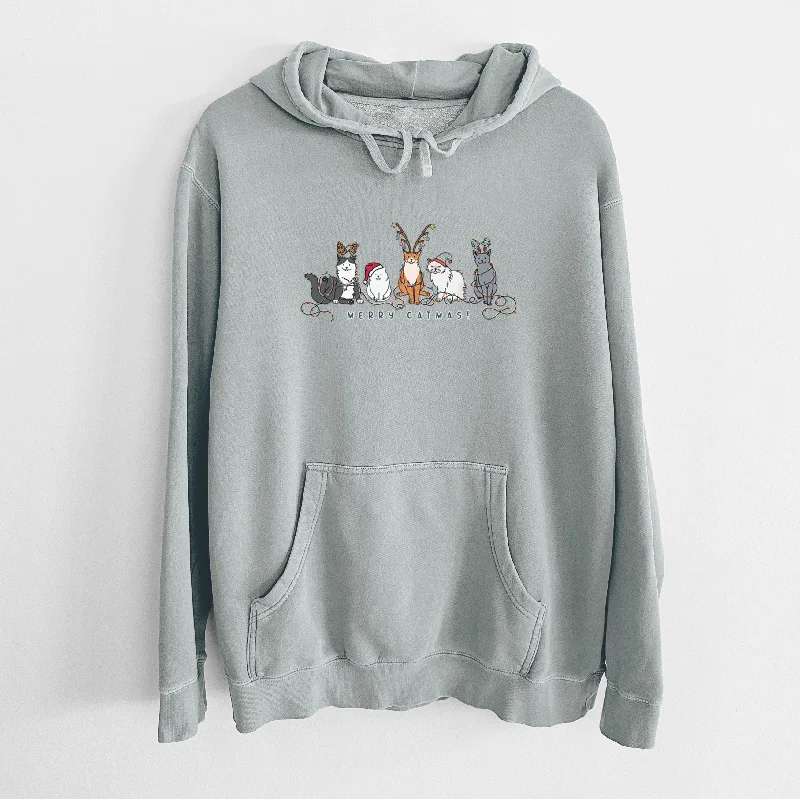 Merry Catmas - Unisex Pigment Dyed Crew Sweatshirt Hoodie with Zipper Placket Modern Functional