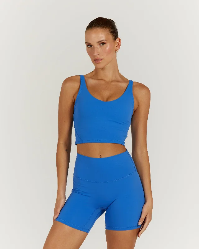 LUXE BROOKE CROP TOP - COBALT Solid Print Embellished
