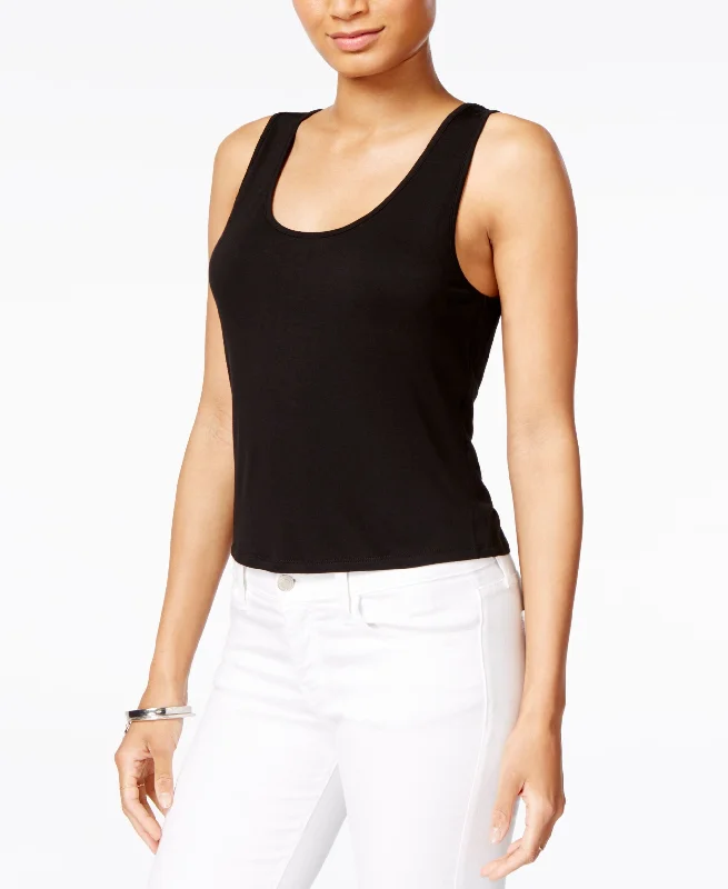 Kensie Laced Back Crop Top Cashmere Blend Cotton Blend Poly Blend