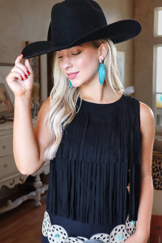 Cheyenne Vegan Suede Fringe Crop Top - 5 Colors - MK20: M / Black Wool Fabric Cashmere Fabric Tweed Fabric