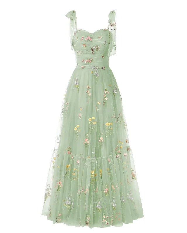 Elegant Embroidery Light Green Prom Dresses Sweetheart Spaghetti Straps A Line Party Dress Long Simple Formal Dress Tunics Designer luxury
