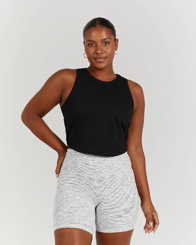 RHEA ROUCHED CROP TOP - BLACK Ribbed Striped Patterned
