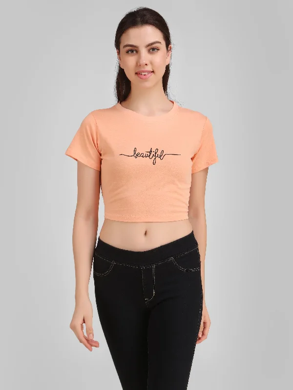 Women Peach Crop Top - NOZ2TOZ Notch Collar Peter Pan Collar Cowl Neck
