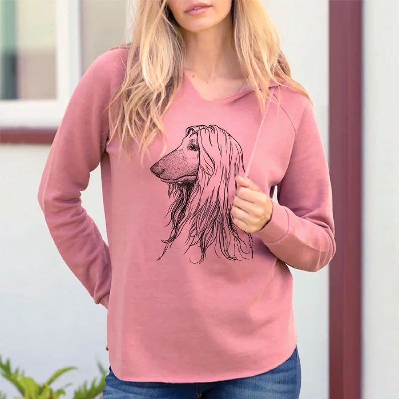 Profile Afghan Hound - Cali Wave Hooded Sweatshirt Hoodie with Tied Waist Feminine Flattering