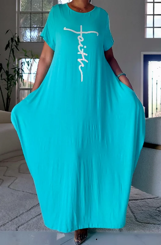 Faith Bubble  Jersey  Dress/Short Sleeve /Light Blue Tunics Summer linen