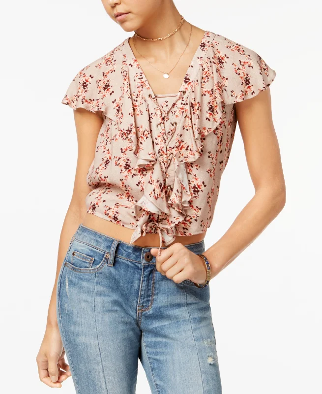 American Rag Juniors Ruffled Crop Top Rayon Velvet Corduroy