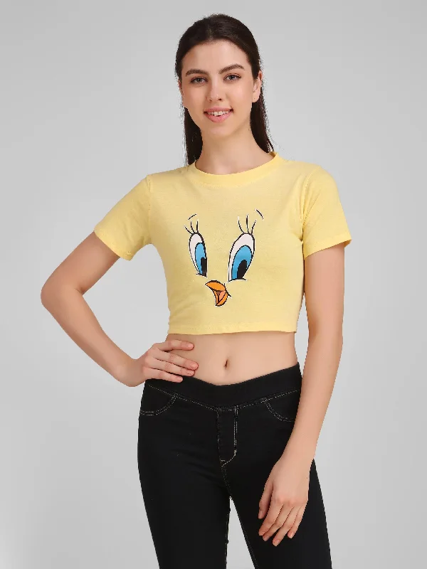Women Yellow Crop Top - NOZ2TOZ Zippered Front Buttoned Front Snap Front