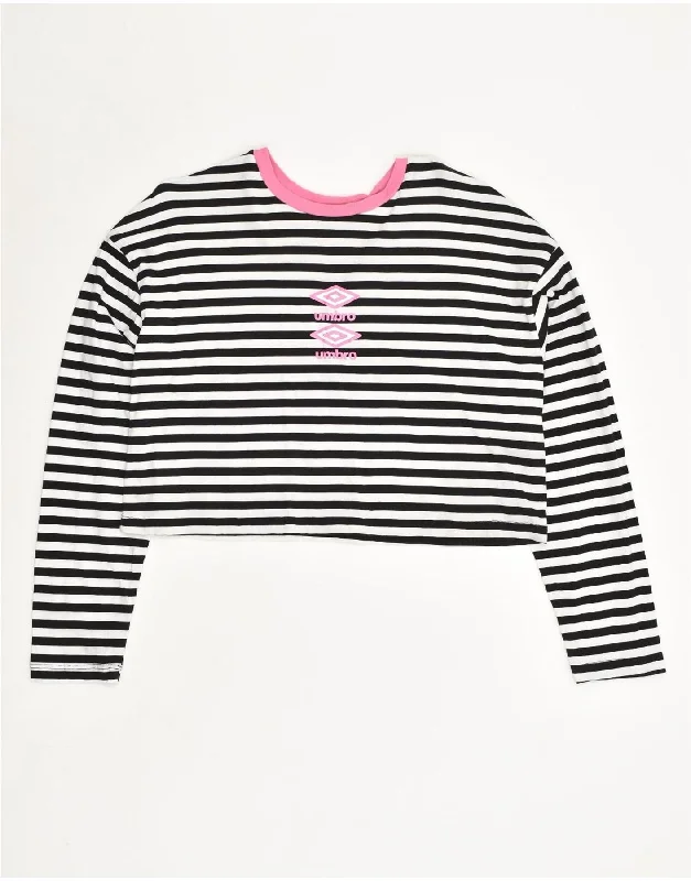 UMBRO Womens Oversized Crop Top Long Sleeve UK 10 Small Black Striped Fashionable Trendy Casual
