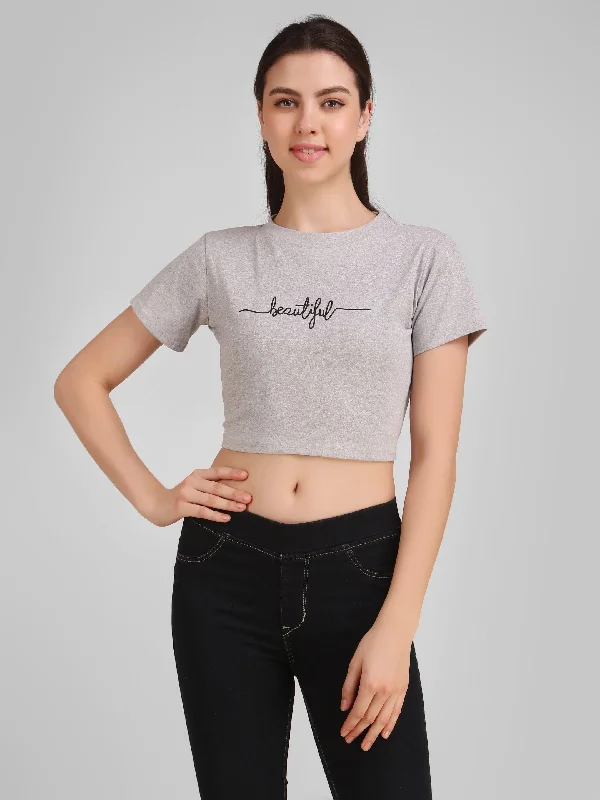 Women Grey Crop Top - NOZ2TOZ Knit Fabric Woven Fabric Fleece Fabric