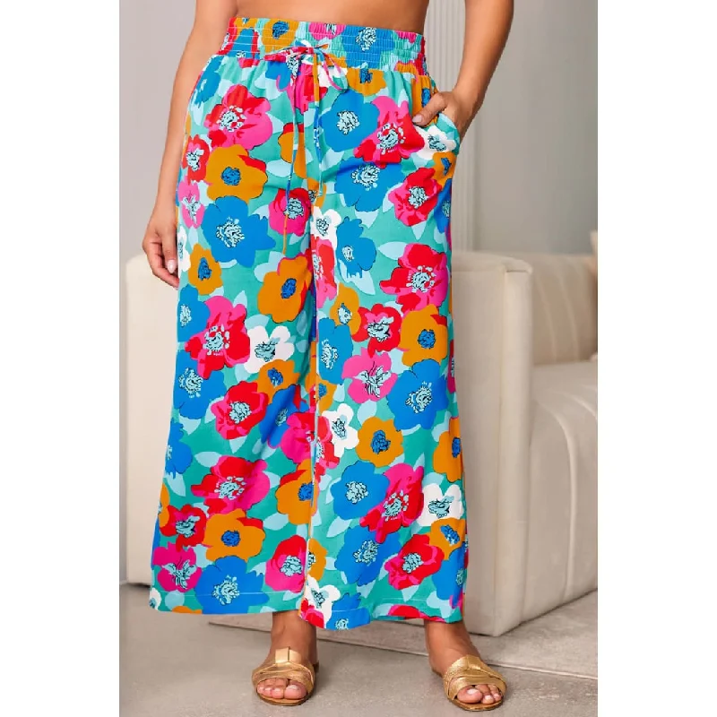 Black Drawstring Elastic Waist Casual Wide Leg Pants Trendy Palazzo Pants