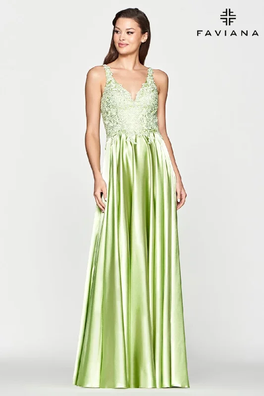 Long Charmeuse Dress With V Cut Back And Embroidered Bodice Tunics Prom sequined