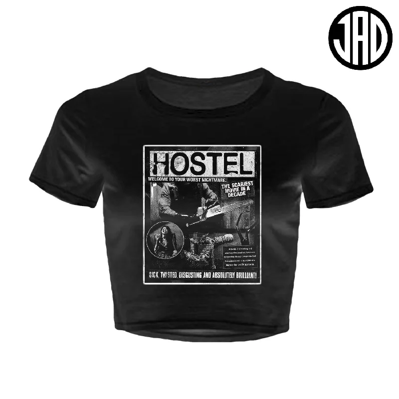 Hostel Poster - Women's Crop Top Notch Collar Peter Pan Collar Cowl Neck
