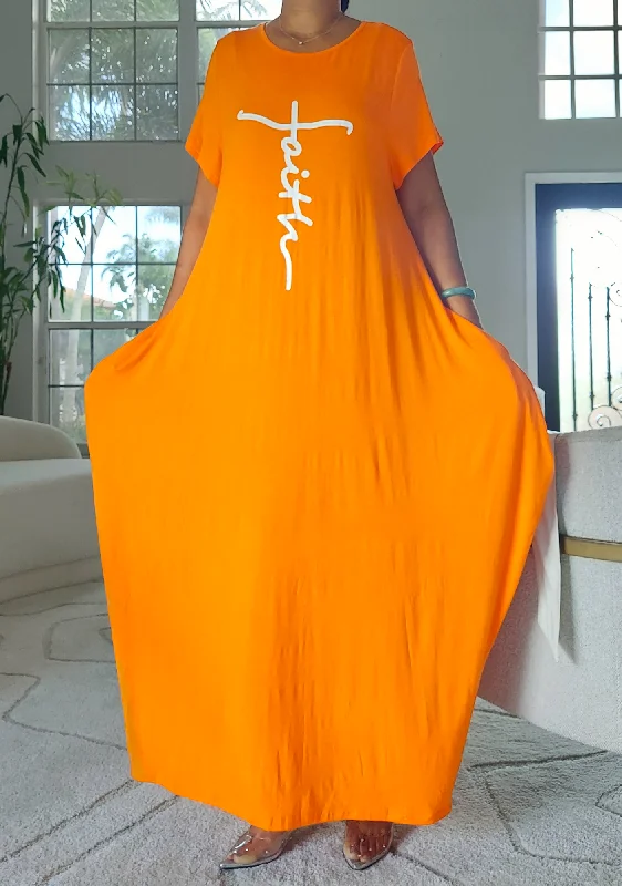 Faith Bubble  Jersey  Dress/Short Sleeve / Orange Tunics Winter warm