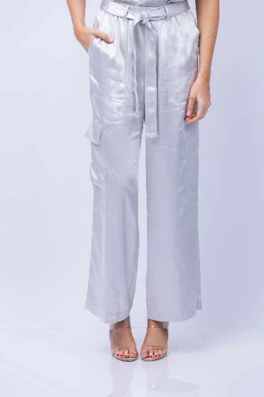 Lilla P Satin Cargo Pant in Platinum Modern Bootcut Pants