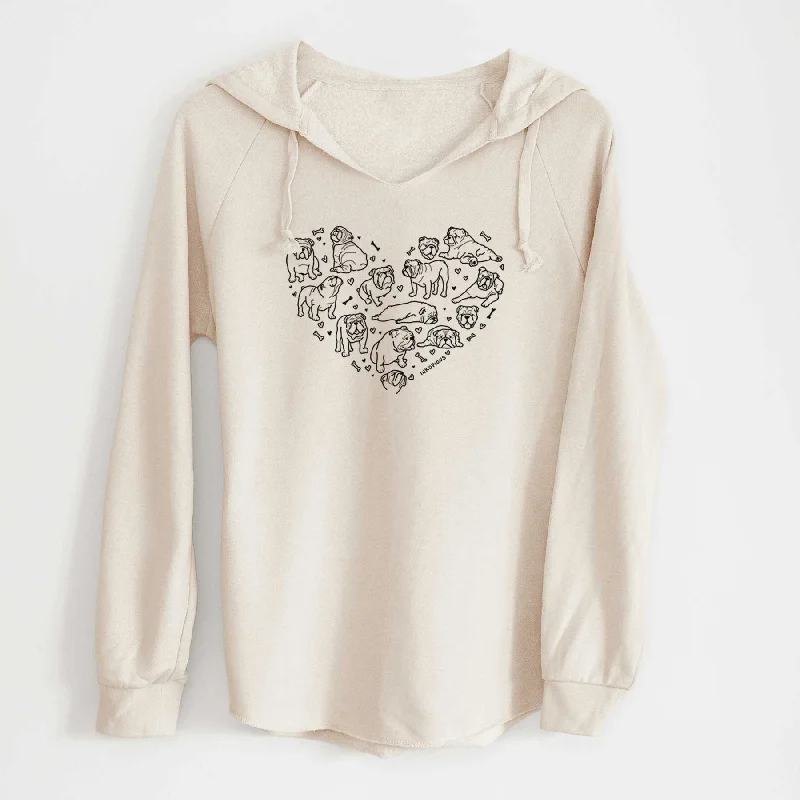 Heart Full of English Bulldogs - Cali Wave Hooded Sweatshirt Hoodie with Back Slit Movement Comfort