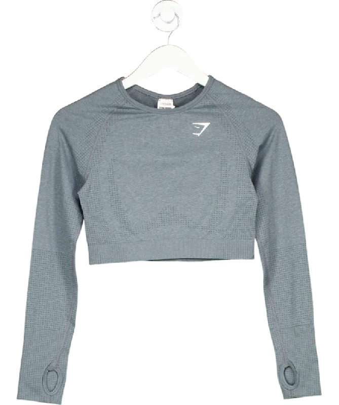 gymshark Grey Everyday Seamless Long Sleeve Crop Top UK L Anti-Pilling Machine Wash Handmade