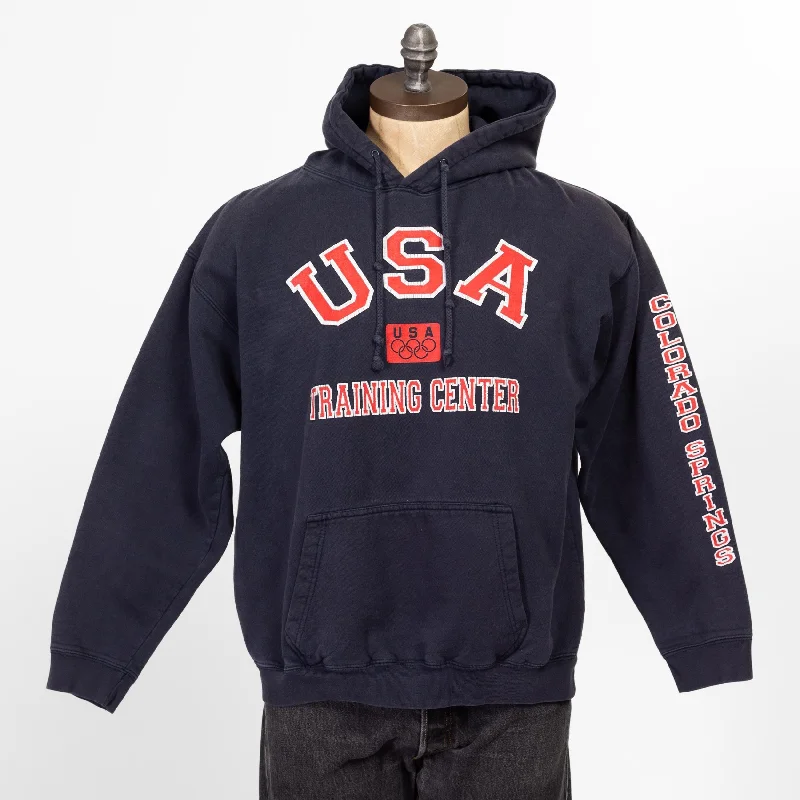 Medium 90s US Olympic Training Center Hoodie Hoodie with Zipper Placket Modern Functional