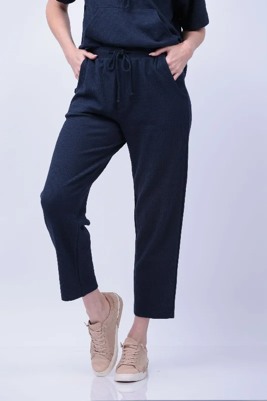 Lilla P Straight Leg Waffle Pant in Navy Elegant Palazzo Trousers