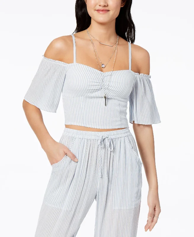 American Rag Juniors Cold Shoulder Crop Top Zippered Buttoned Snapped