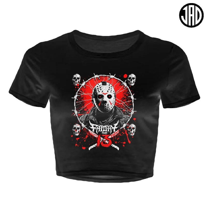 F13 Death Metal - Women's Crop Top Asymmetrical Pockets Print