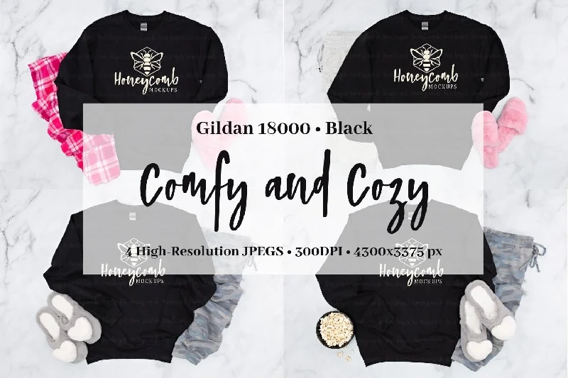 Black Gildan 18000 Sweatshirt Mockup Bundle, Women's Sweatshirt Mockup, Comfy and Cozy Hoodie with Gradient Ombre Colorful