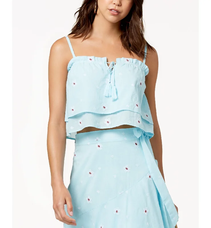 Adjustable Tiered Cotton Crop Top Summer Crop Top Casual Short Sleeve