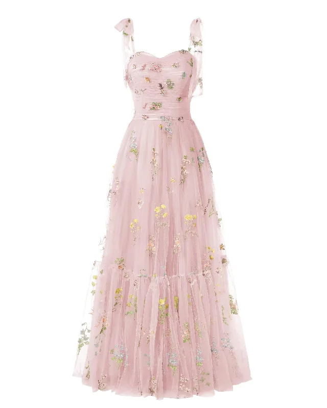 Elegant Embroidery Pink Prom Dresses Sweetheart Spaghetti Straps A Line Party Dress Long Simple Formal Dress Tunics Handmade artisanal