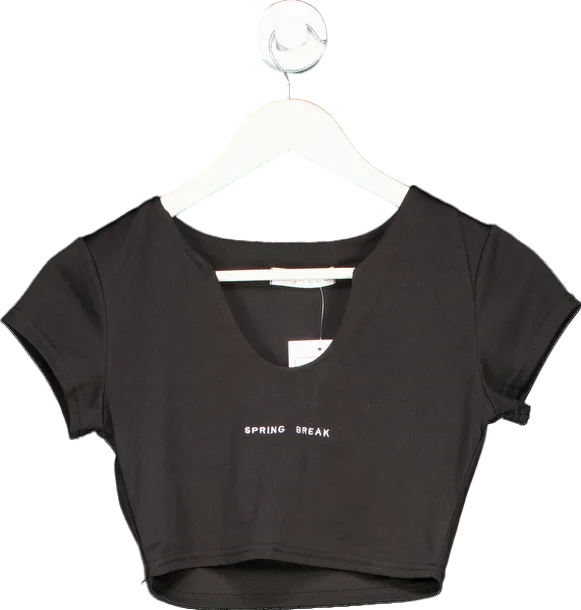 Sister Swim Black Spring Break Crop Top Notch Collar Peter Pan Collar Cowl Neck