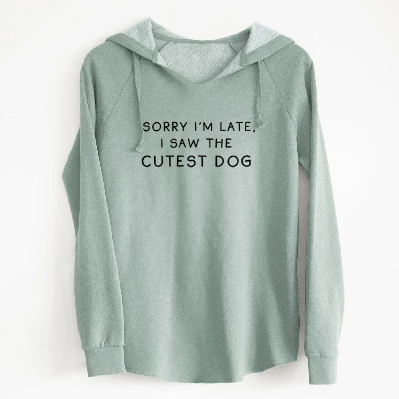 Sorry I'm Late, I Saw the Cutest Dog - Cali Wave Hooded Sweatshirt Hoodie with Color Block Contrast Stylish