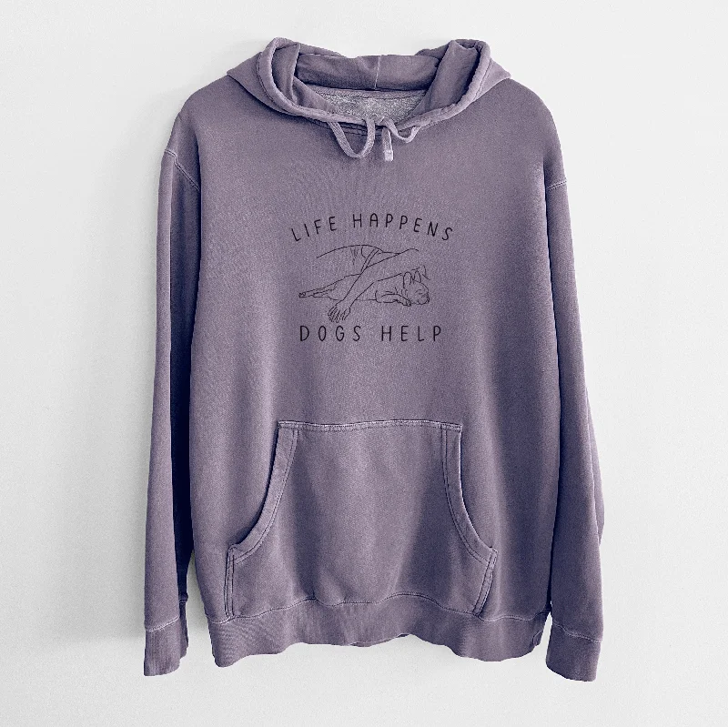 Life Happens Dogs Help - French Bulldog - Unisex Pigment Dyed Hoodie Hoodie with Reflective Safety Nightwear