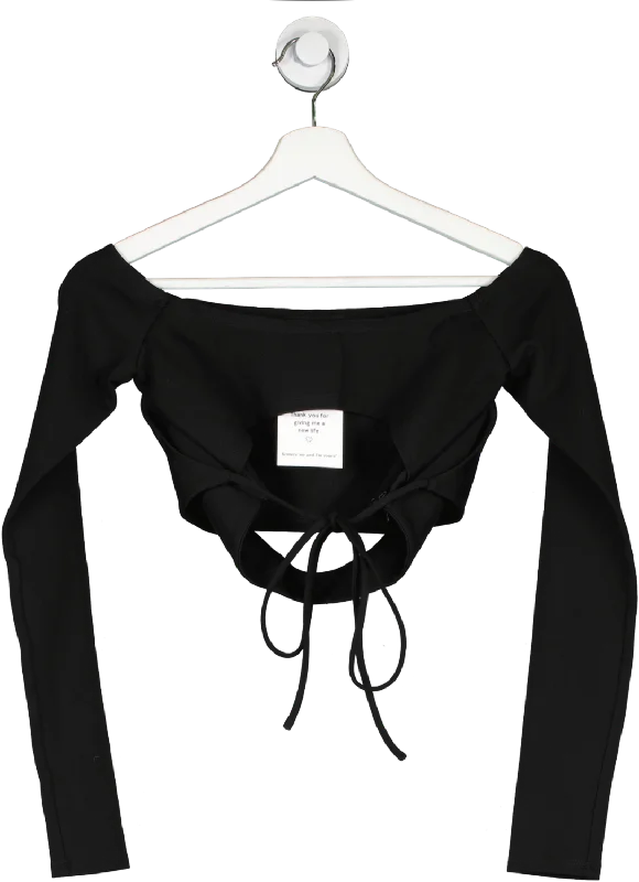 h:ours Black Revolve Long Sleeve Crop Top UK XS Elegant Classic Vintage
